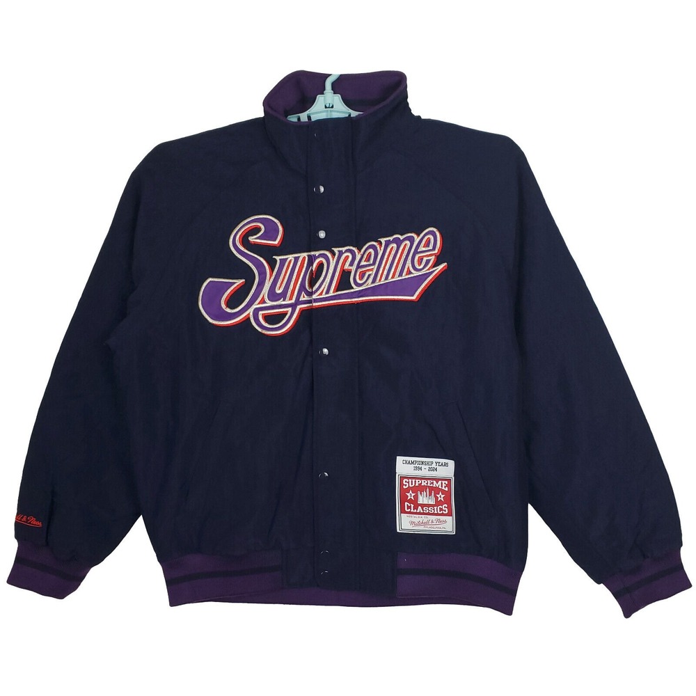 Supreme x Mitchell‎ & Ness Large Jacket Cut & Sew Embroidery Art Navy New